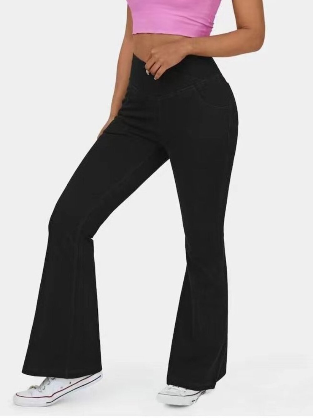 Women's Wide Leg Denim Jeans Mid Rise Stretch Casual Flared Pants